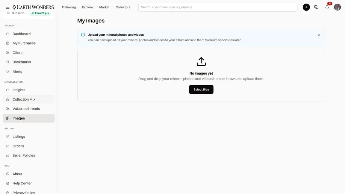 My Images with its upload area for adding photos and videos