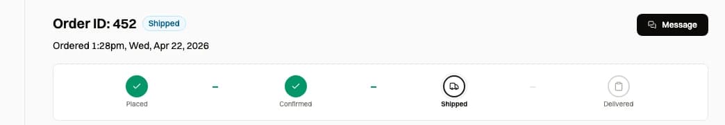 Order tracker showing the Shipped stage reached