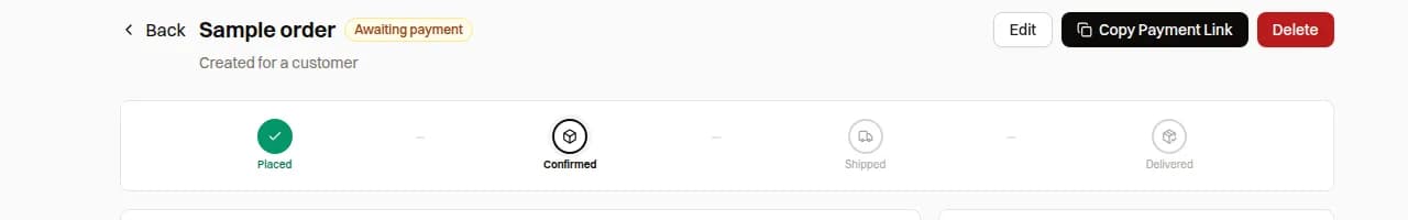 Ready-to-pay seller order page with the Copy Payment Link action