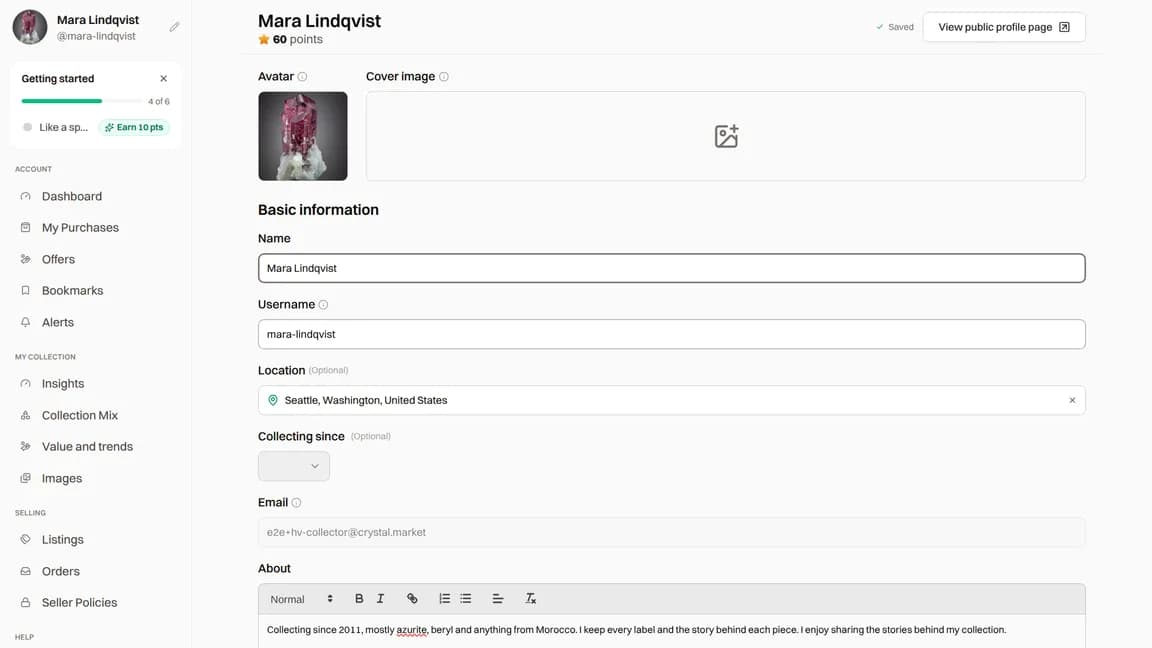 Edit profile with avatar, cover image, and basic information fields