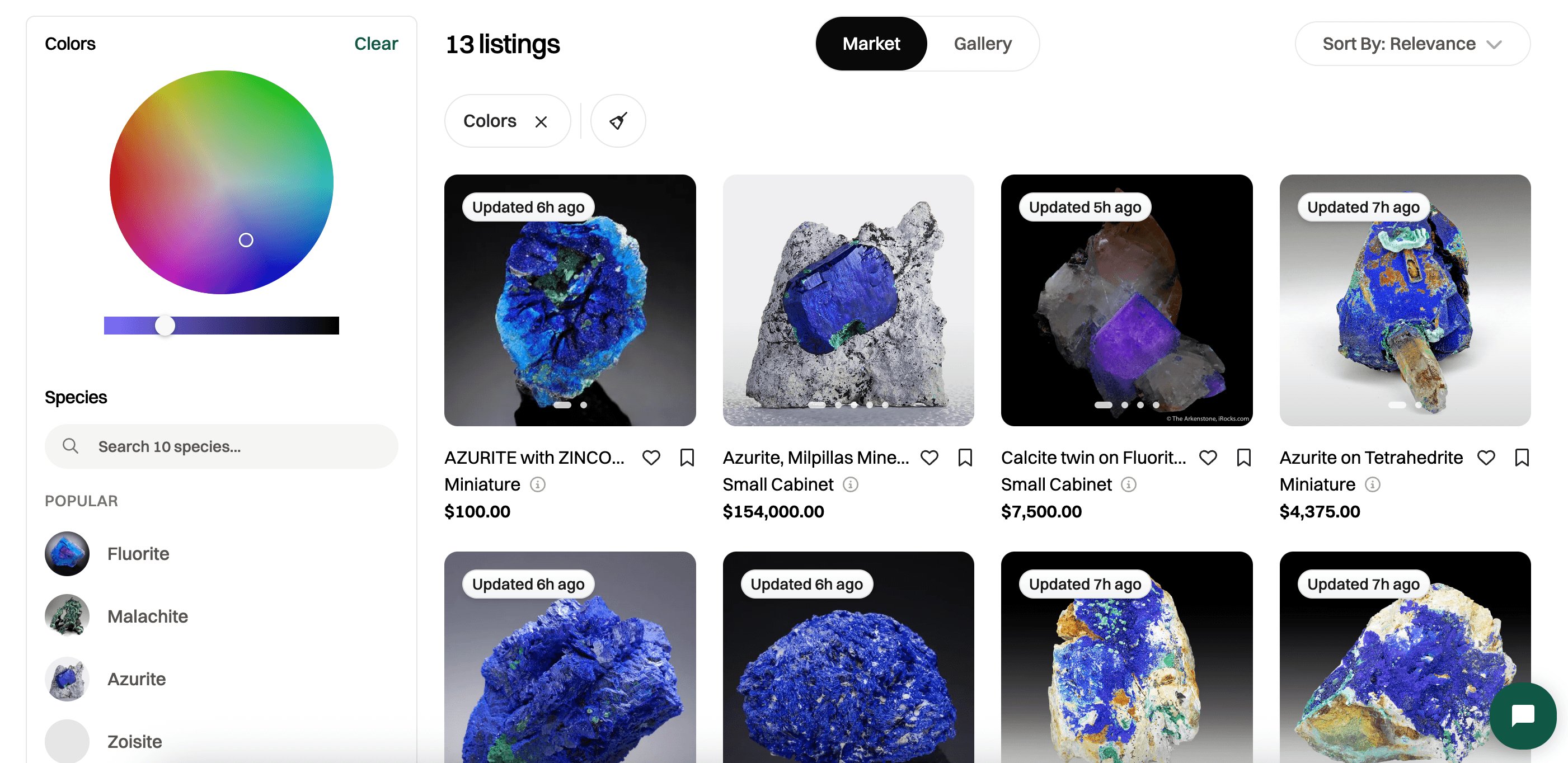 Listing of Blue Minerals