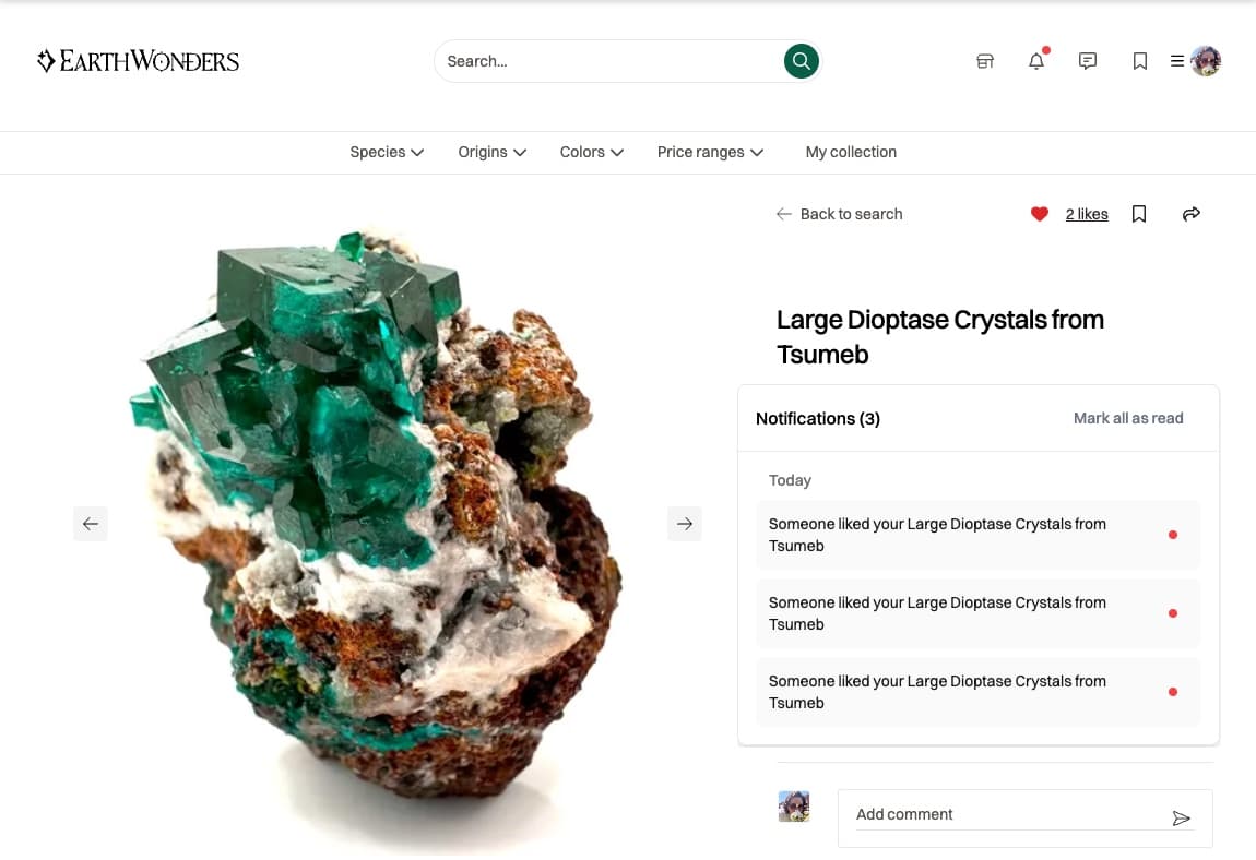 Like and comment on specimens on EarthWonders