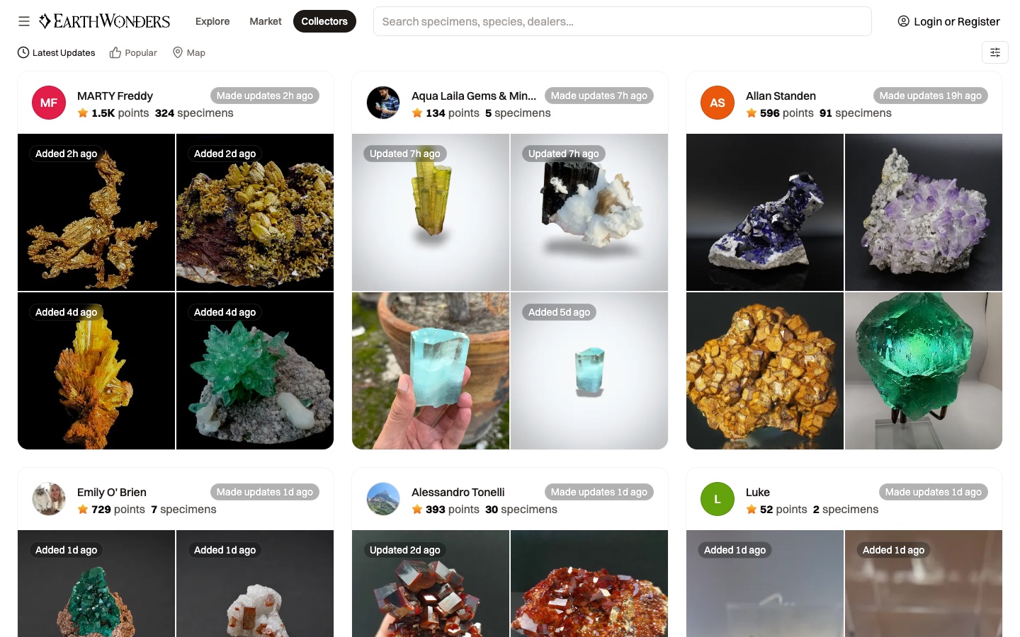 A collector's profile and collection on EarthWonders