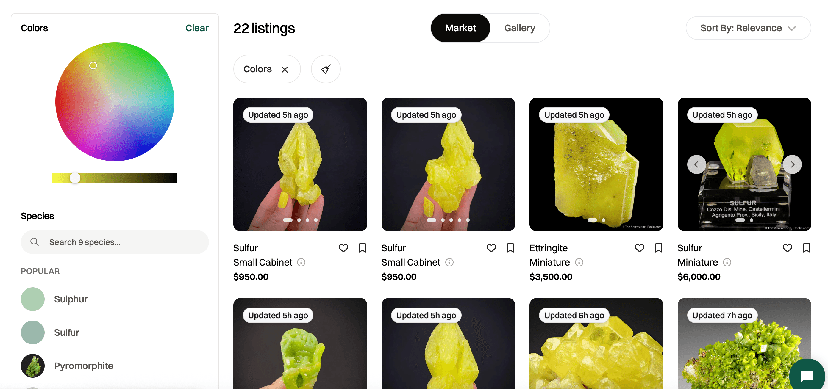 Listing of Yellow Minerals